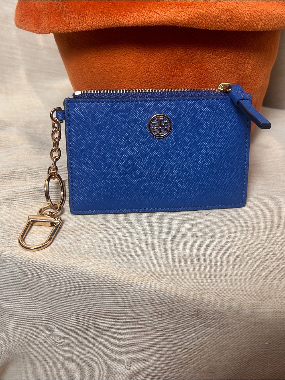 Tory Burch top zip royal blue card holder wallet